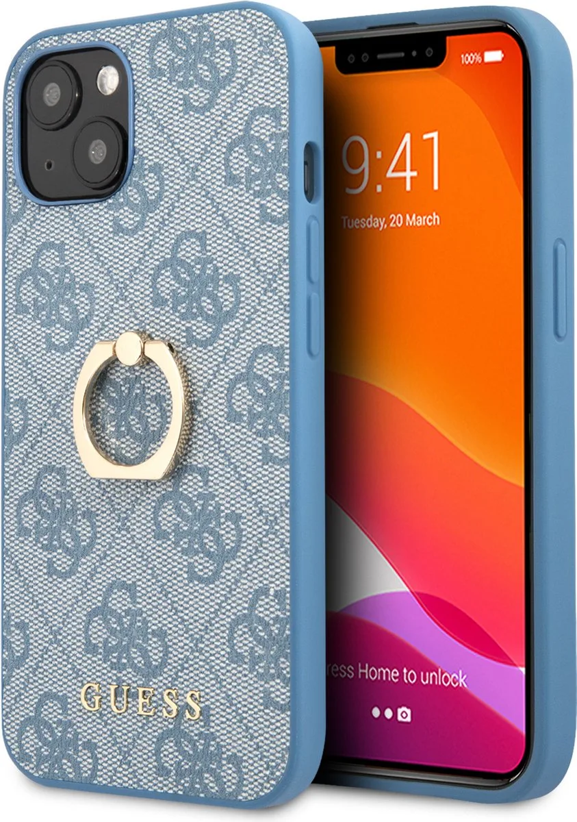 Logo Backcase met Ringhouder iPhone 13 Mini från Guess i Blå – produktbild
