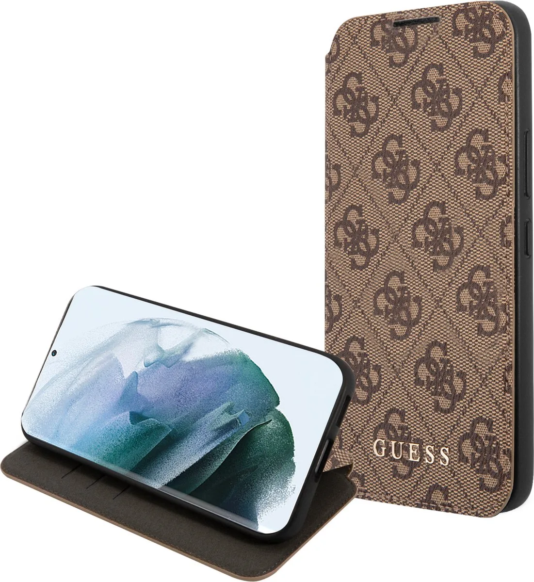 Logo Boekmodel hoesje Geschikt Voor Samsung Galaxy S22 Plus fra Guess i Brun – produktbillede