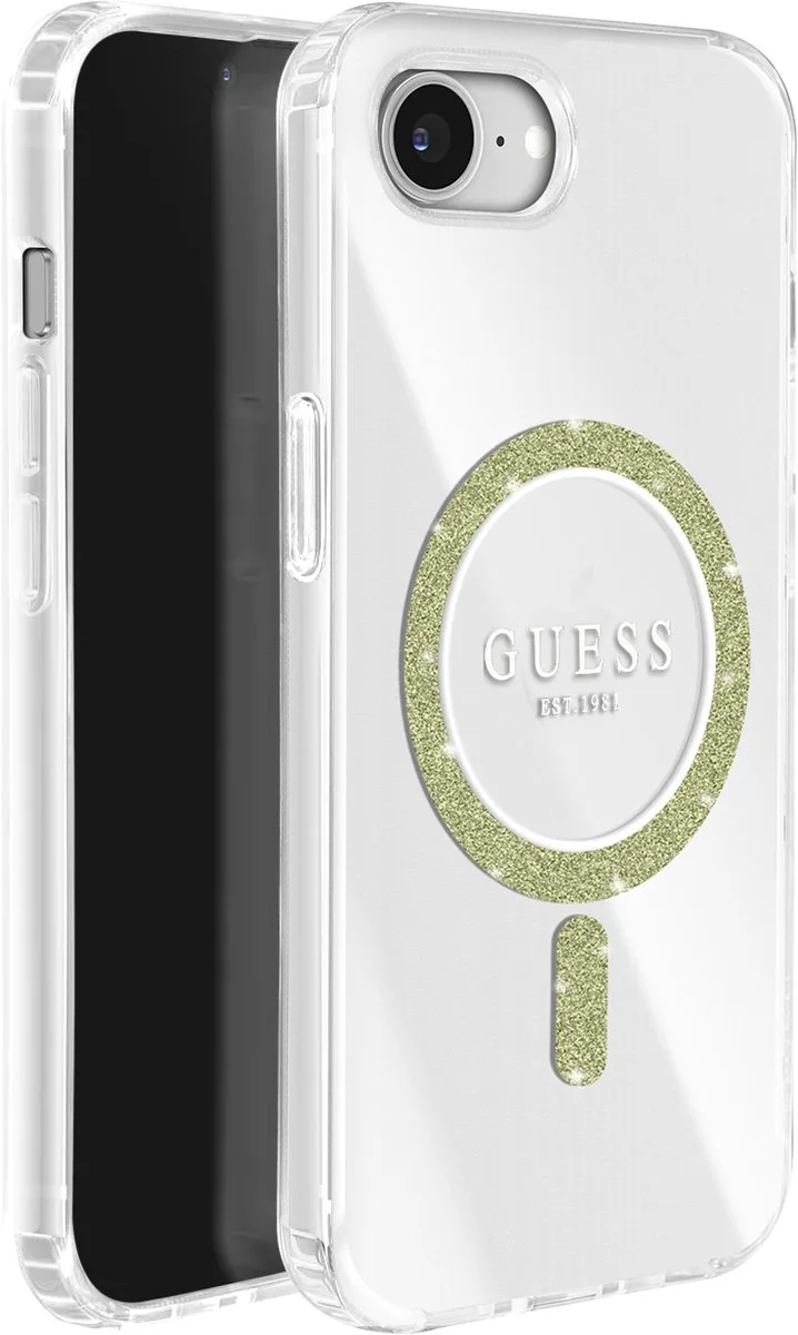 MagSafe-hoesje Geschikt voor Apple iPhone 16e Dun Glitterring Versterkte hoeken van Guess in Transparant – productfoto