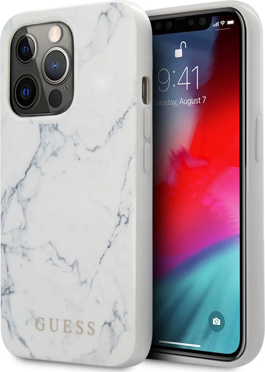 MARBLE COLLECTION IPHONE 13 PRO HYBRID CASE de Guess en Blanc – photo produit