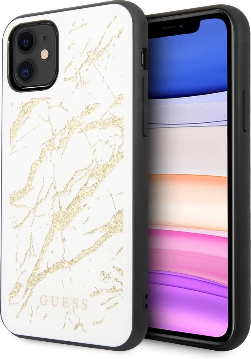 Marble Glass Back Cover - Geschikt voor Apple iPhone 11 (6.1") van Guess in Wit – productfoto