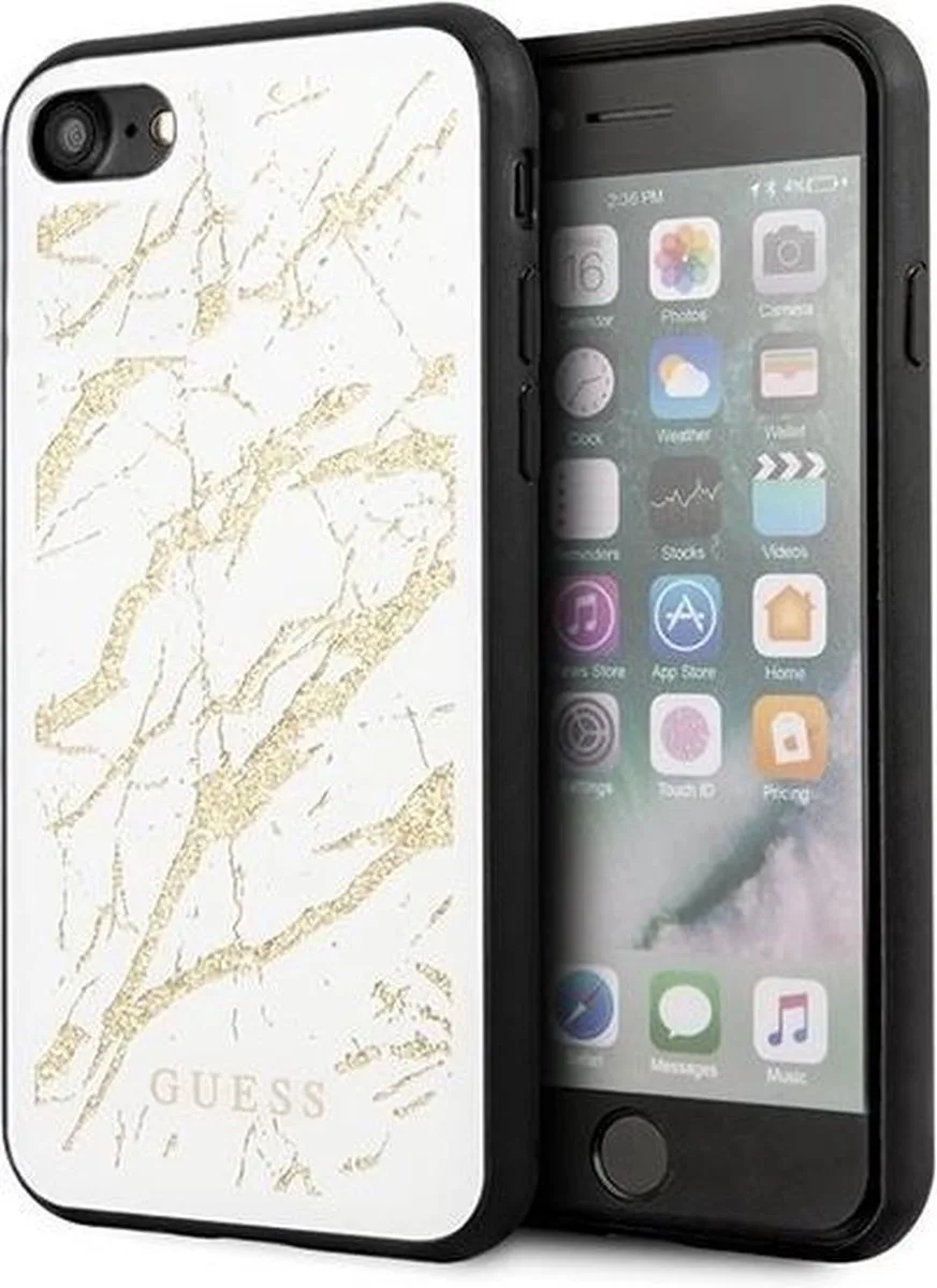Marble Glass Backcover Hoesje iPhone SE (2020) / 8 / 7 /6 - wit de Guess en Blanc, Or – photo produit