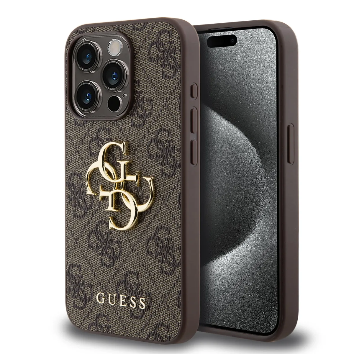 Metal Logo iPhone 15 Pro hoesje - Bruin de Guess – photo produit