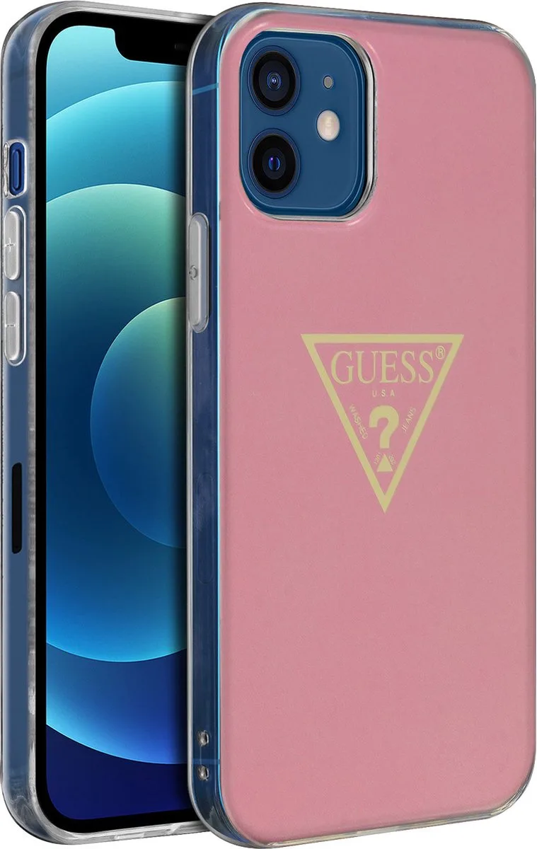 Metallic Serie Guess Geschikt voor Apple iPhone 12 Mini Metallic Effect Hoesje van Guess in Roze – productfoto