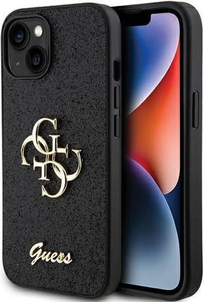 Original Case APPLE IPHONE 15 PLUS Guess Hardcase Glitter Script Big 4G (GUHCP15MHG4SGK) black van Guess in Zwart – productfoto