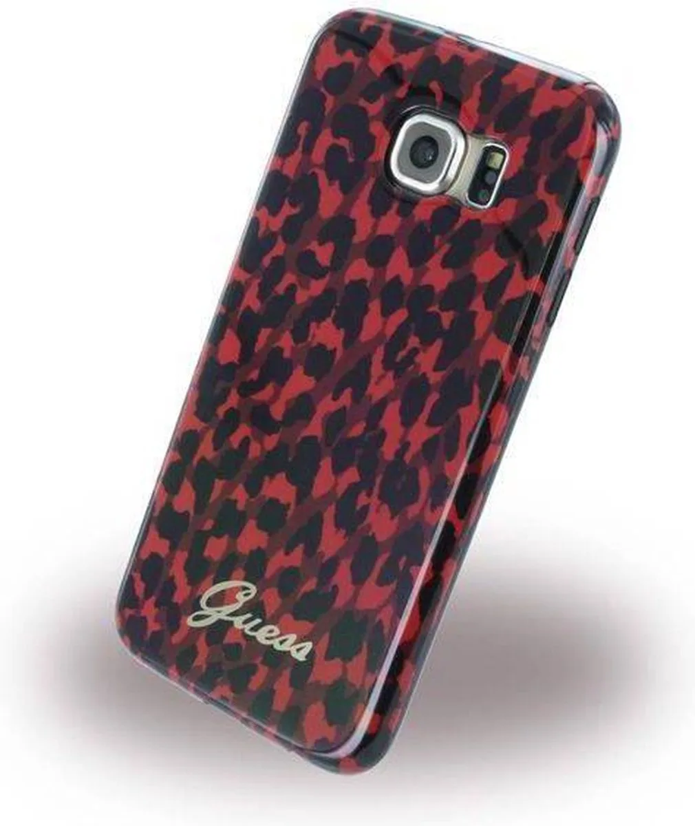 Originele Animalier Leopard Hard TPU Back Cover Hoesje voor de Samsung Galaxy S6 Edge från Guess i Röd – produktbild