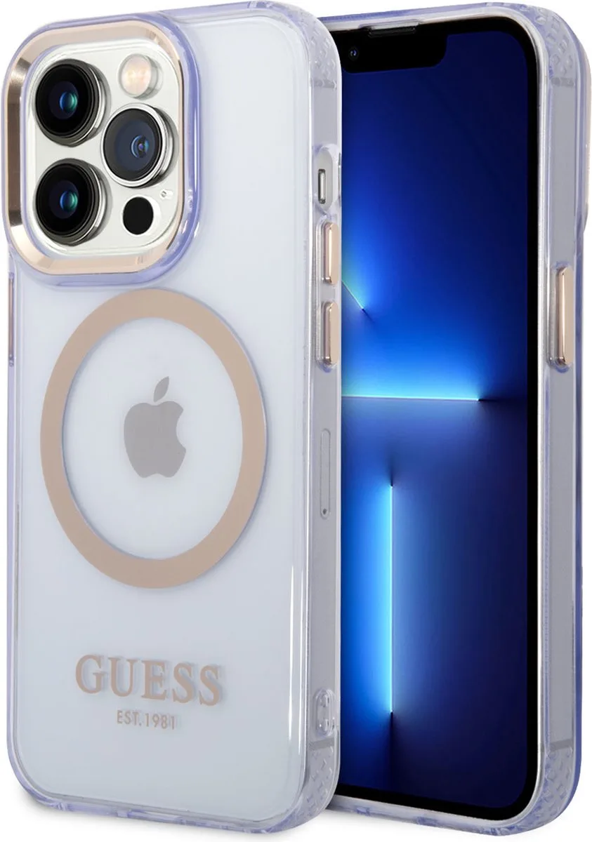 Paarse Back Cover Magsafe TPU Telefoonhoesje voor Apple iPhone 14 Pro - Bescherm Uw Telefoon! fra Guess i Lilla – produktbillede