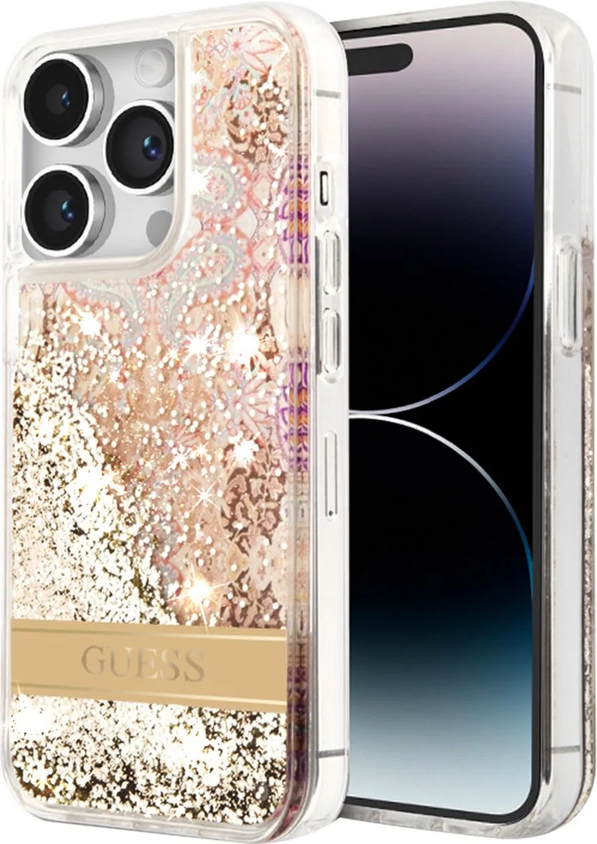 Paisley Liquid Glitter Back Case - Apple iPhone 14 Pro Max (6.7") van Guess in Goud – productfoto