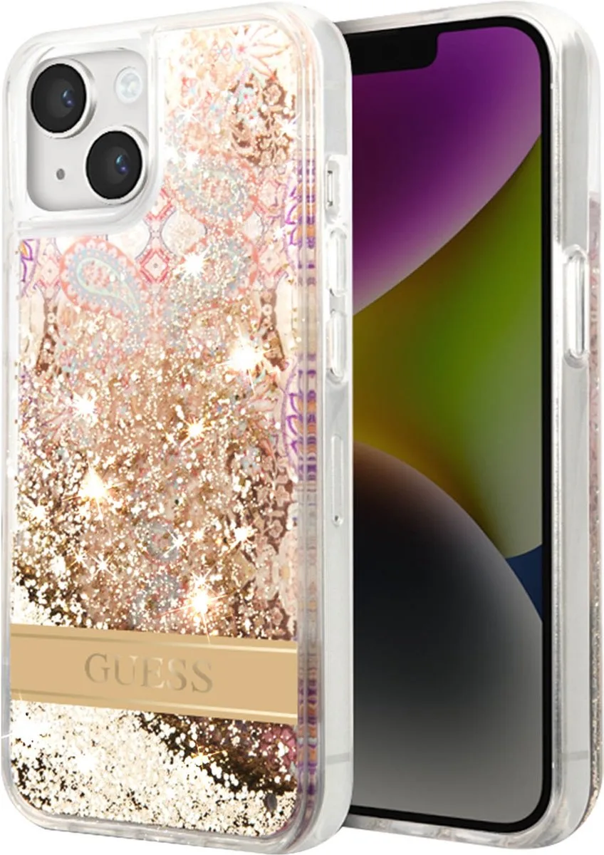 Paisley Liquid Glitter Back Case - Geschikt voor Apple iPhone 14 Plus (6.7") från Guess i Guld – produktbild
