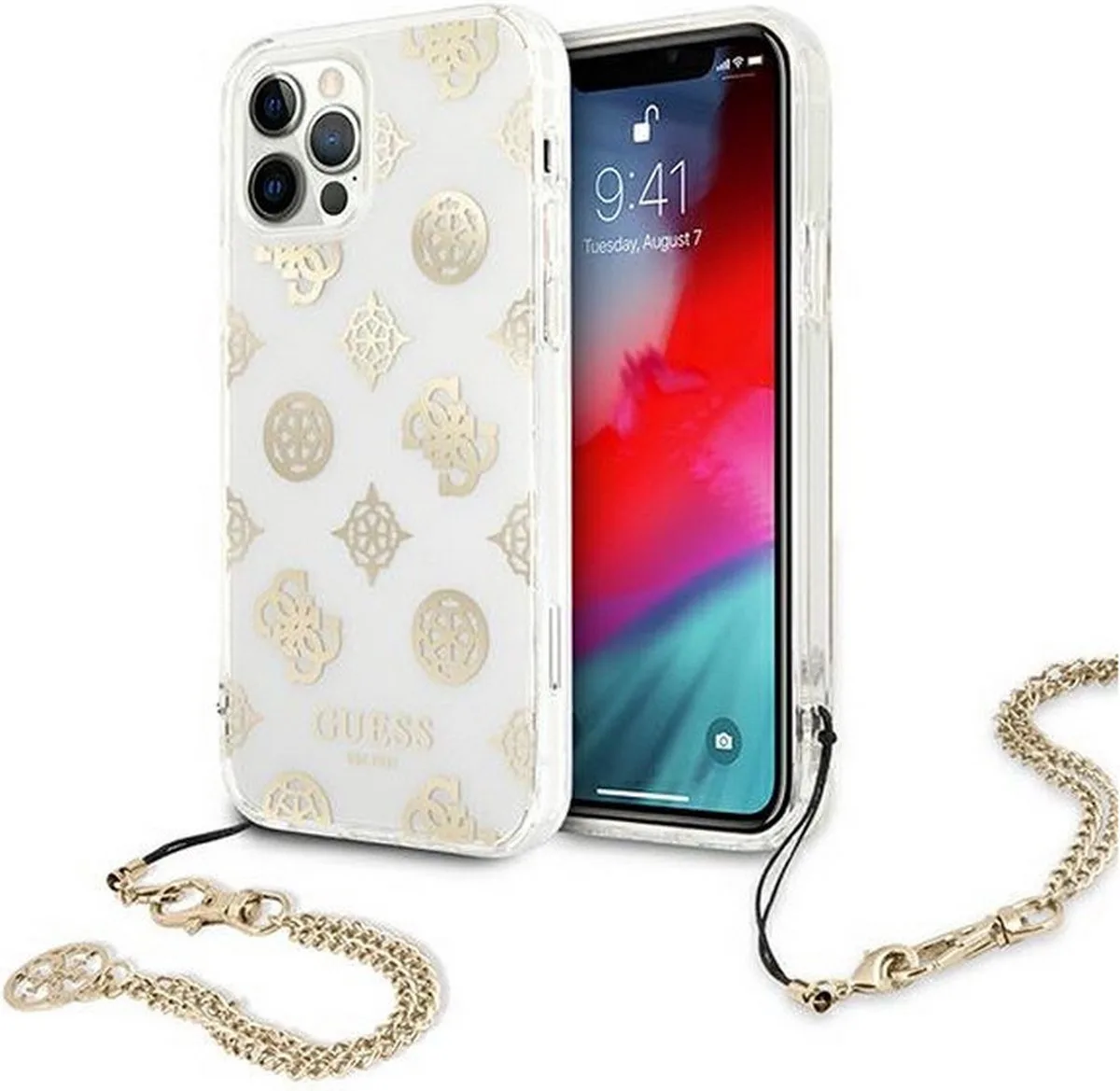 Peony Back Case met Strap - Geschikt voor Apple iPhone 12/12 Pro (6.1") van Guess in Goud – productfoto