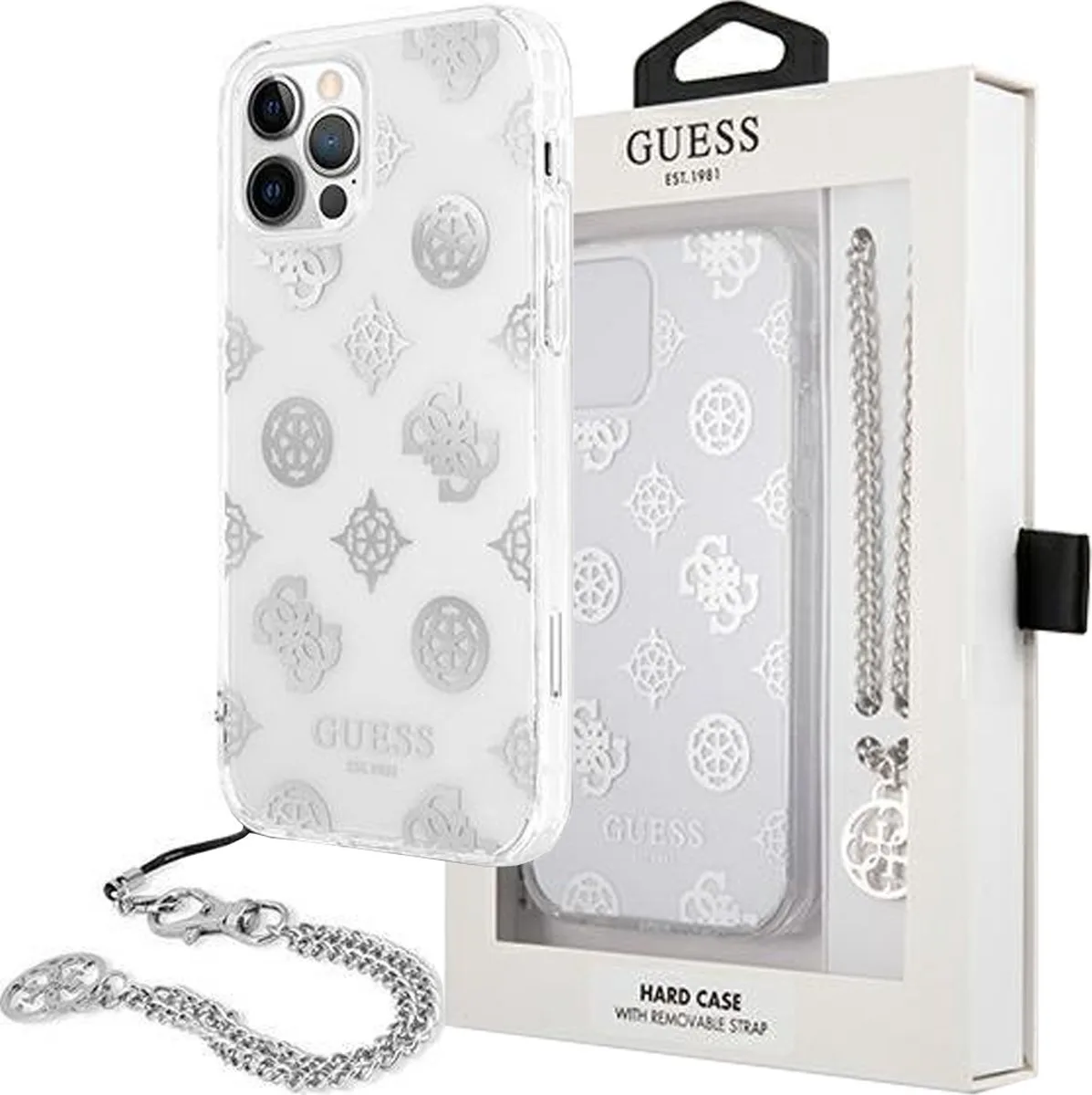 Peony Back Case met Strap - Geschikt voor Apple iPhone 12 Pro Max (6.7") - Goud de Guess en Argent – photo produit