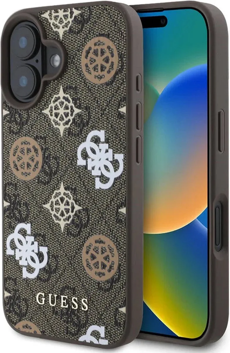 Peony geschikt voor iPhone 16 hoesje - geschikt voor Magsafe van Guess in Bruin – productfoto