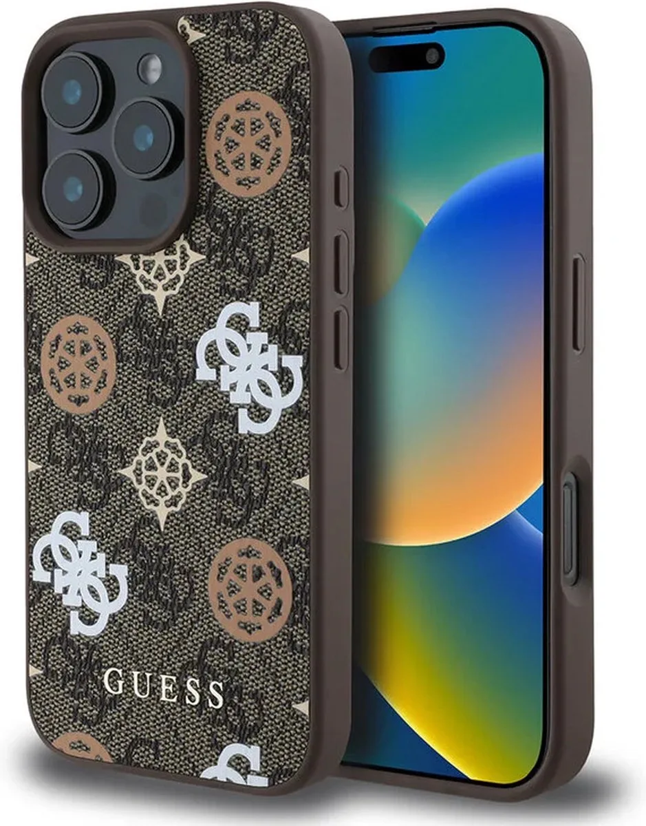 Peony geschikt voor iPhone 16 Pro hoesje - geschikt voor Magsafe de Guess en Marron – photo produit