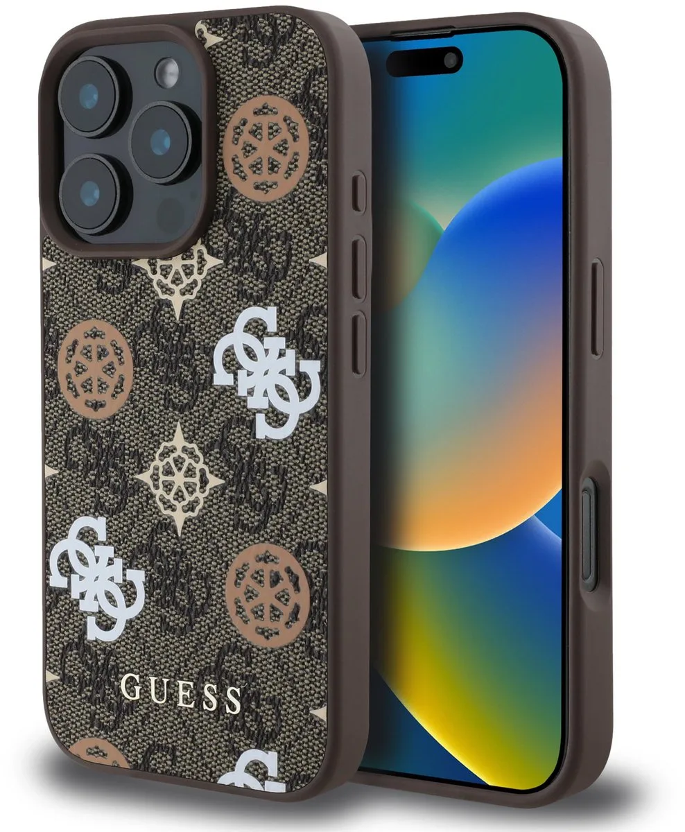 Peony geschikt voor iPhone 16 Pro Max hoesje - geschikt voor Magsafe van Guess in Bruin – productfoto
