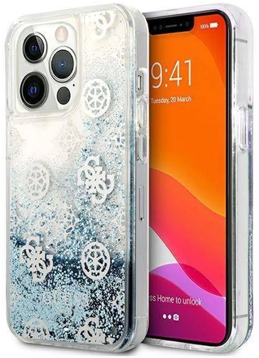 Peony Liquid Glitter | iPhone 13 Pro-hoesje de Guess en Bleu – photo produit