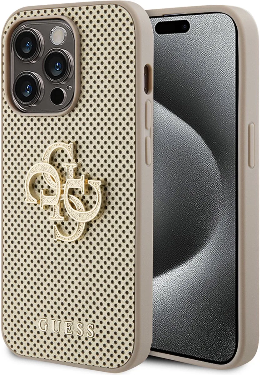 Perforated 4G Back Case - Geschikt voor Apple iPhone 15 Pro (6.1") van Guess in Goud – productfoto