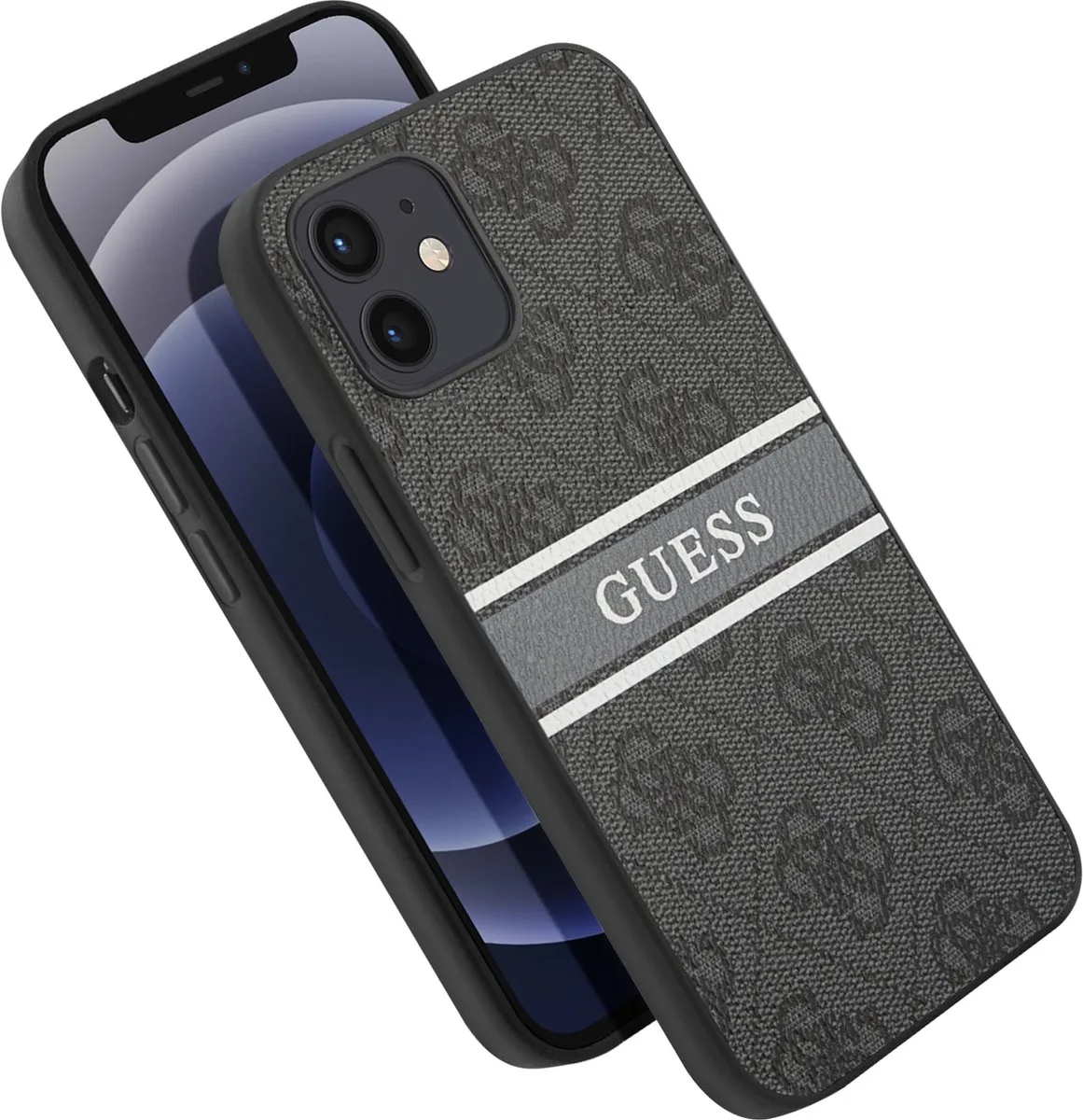 Printed Stripe Back Cover - Geschikt voor Apple iPhone 12/12 Pro de Guess en Gris – photo produit