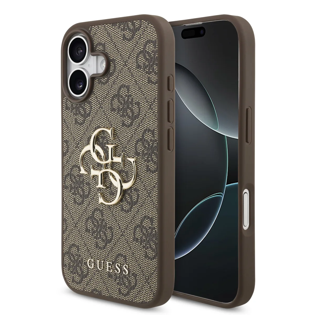 PU 4G Metal Logo Hoesje iPhone 17 - Bruin van Guess – productfoto