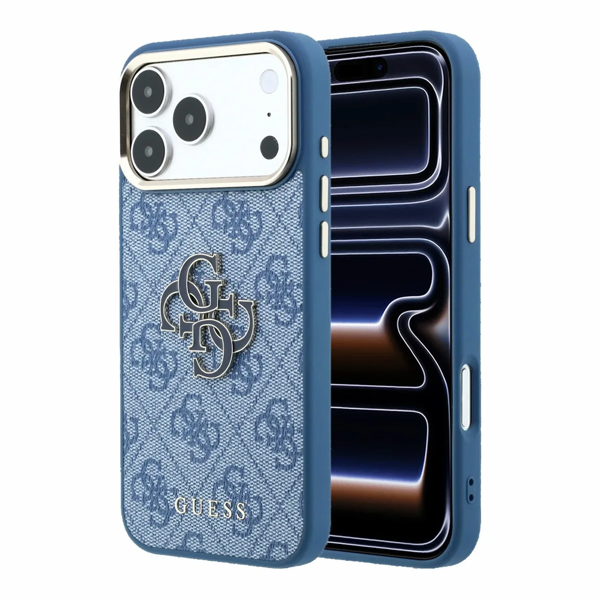 PU 4G Resin Metal Logo backcover voor iPhone 17 Pro Max en iPhone 18 Pro Max - blauw van Guess – productfoto