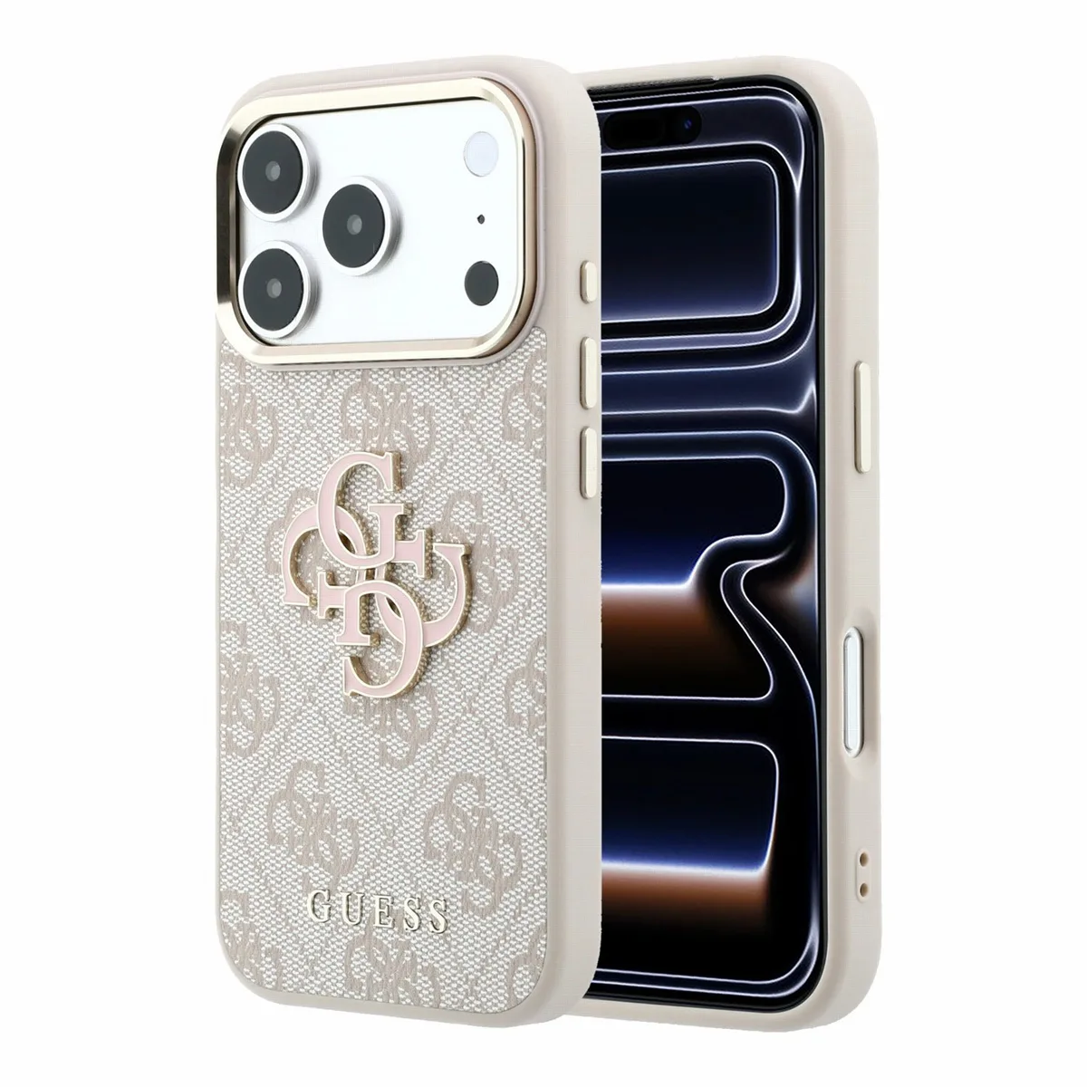PU 4G Resin Metal Logo backcover voor iPhone 17 Pro Max en iPhone 18 Pro Max - roze van Guess – productfoto