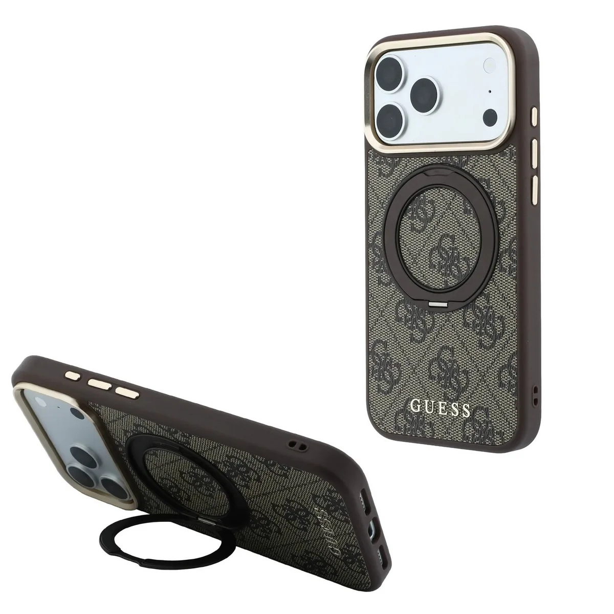 PU 4G Ring Stand MagSafe hoesje voor iPhone 17 Pro en iPhone 18 Pro - Bruin van Guess – productfoto