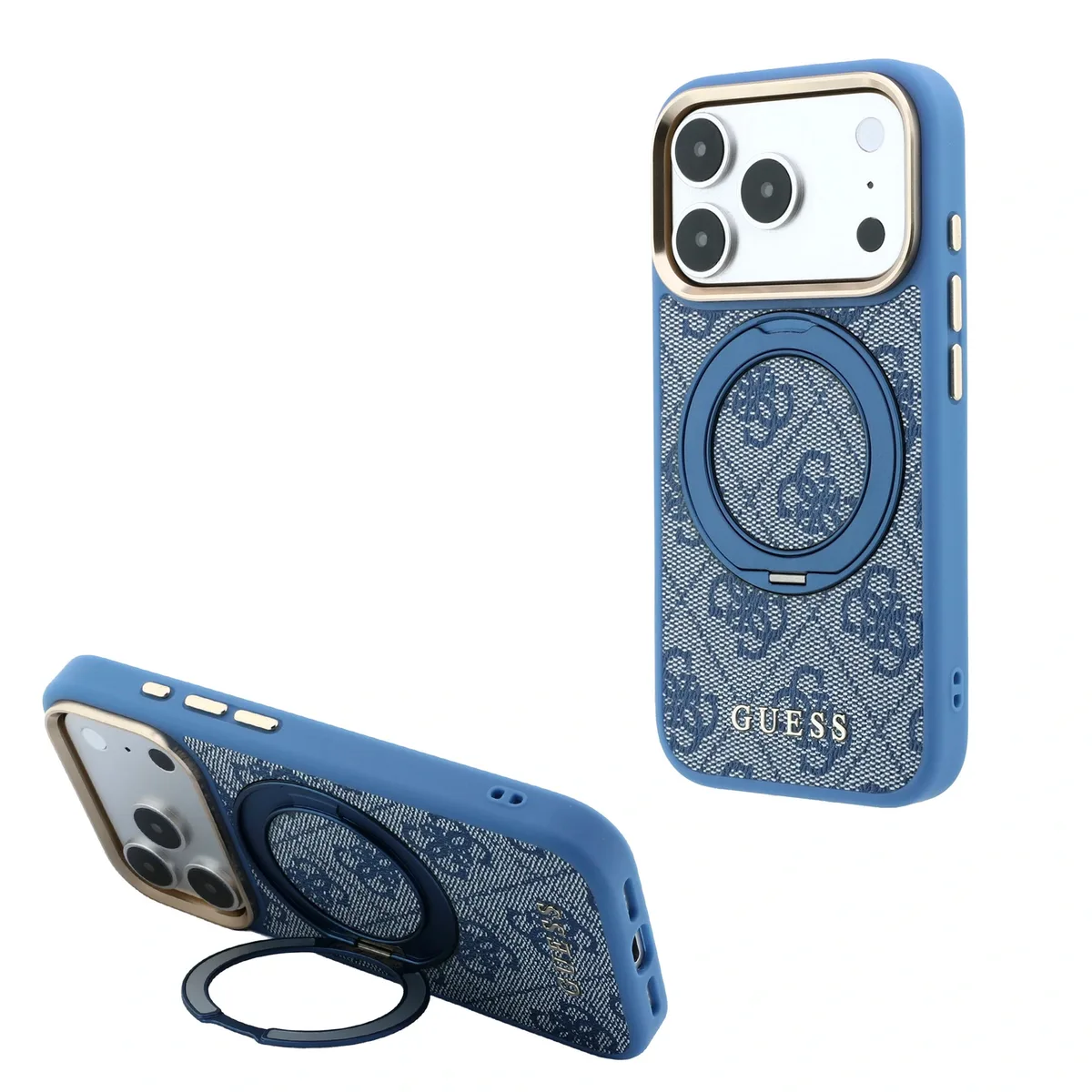 PU 4G Ring Stand MagSafe hoesje voor iPhone 17 Pro en iPhone 18 Pro - Blauw van Guess – productfoto