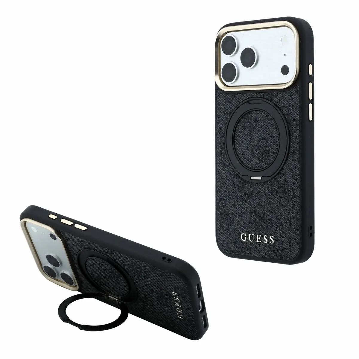PU 4G Ring Stand MagSafe hoesje voor iPhone 17 Pro en iPhone 18 Pro - Zwart van Guess – productfoto