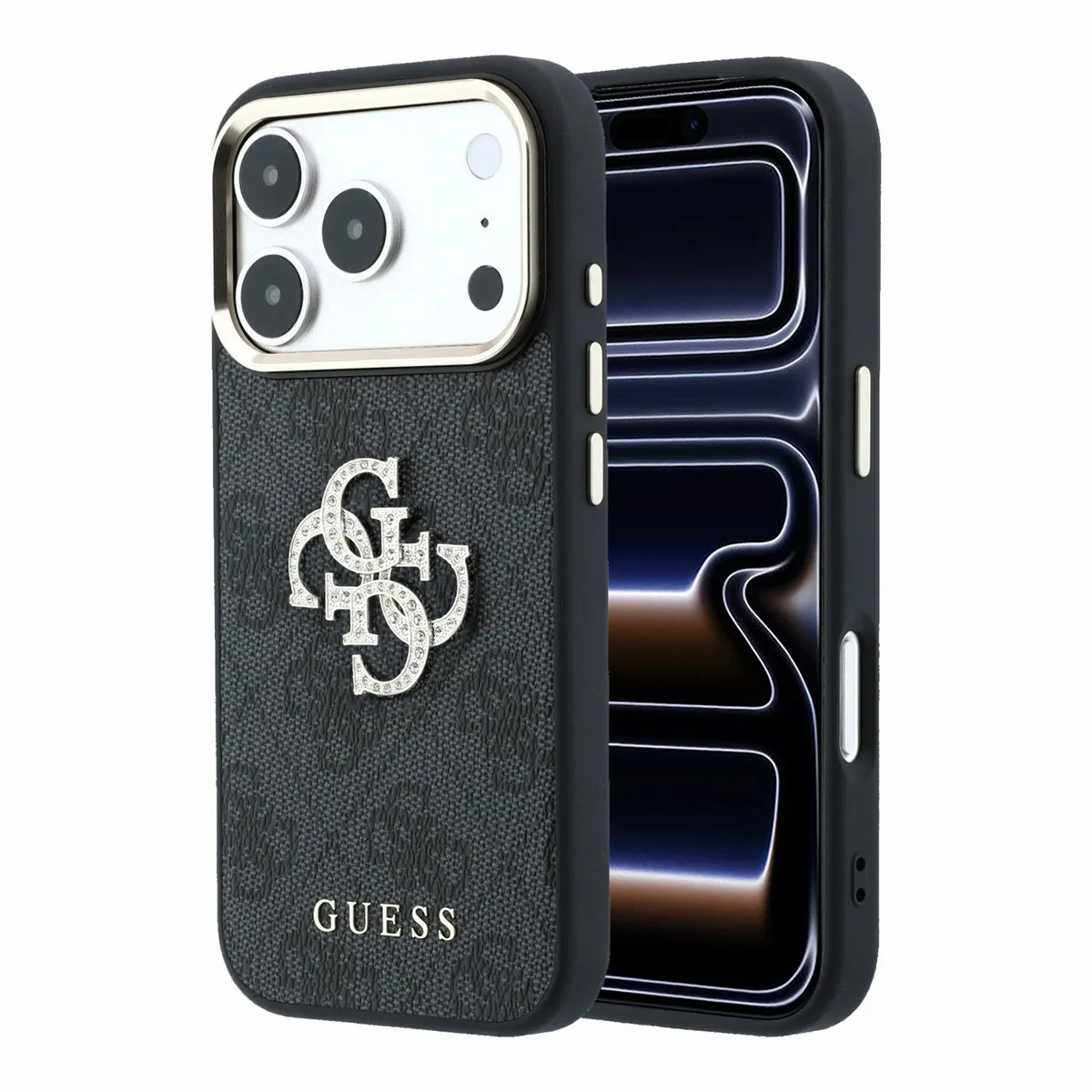 PU 4G Strass Metal Logo hoesje voor iPhone 17 Pro Max en iPhone 18 Pro Max - Zwart van Guess – productfoto