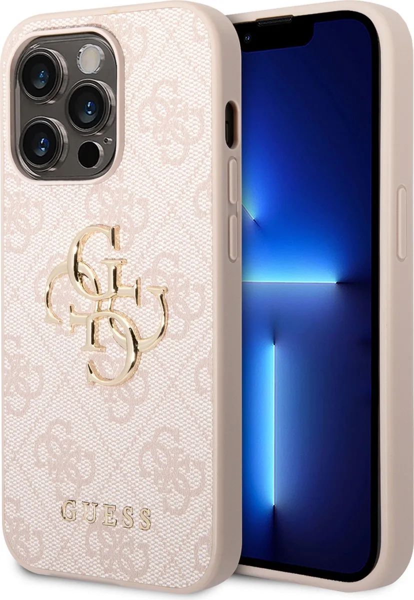 PU Back Cover Telefoonhoesje geschikt voor Apple iPhone 14 Pro - Bescherming & Stijl van Guess in Roze – productfoto