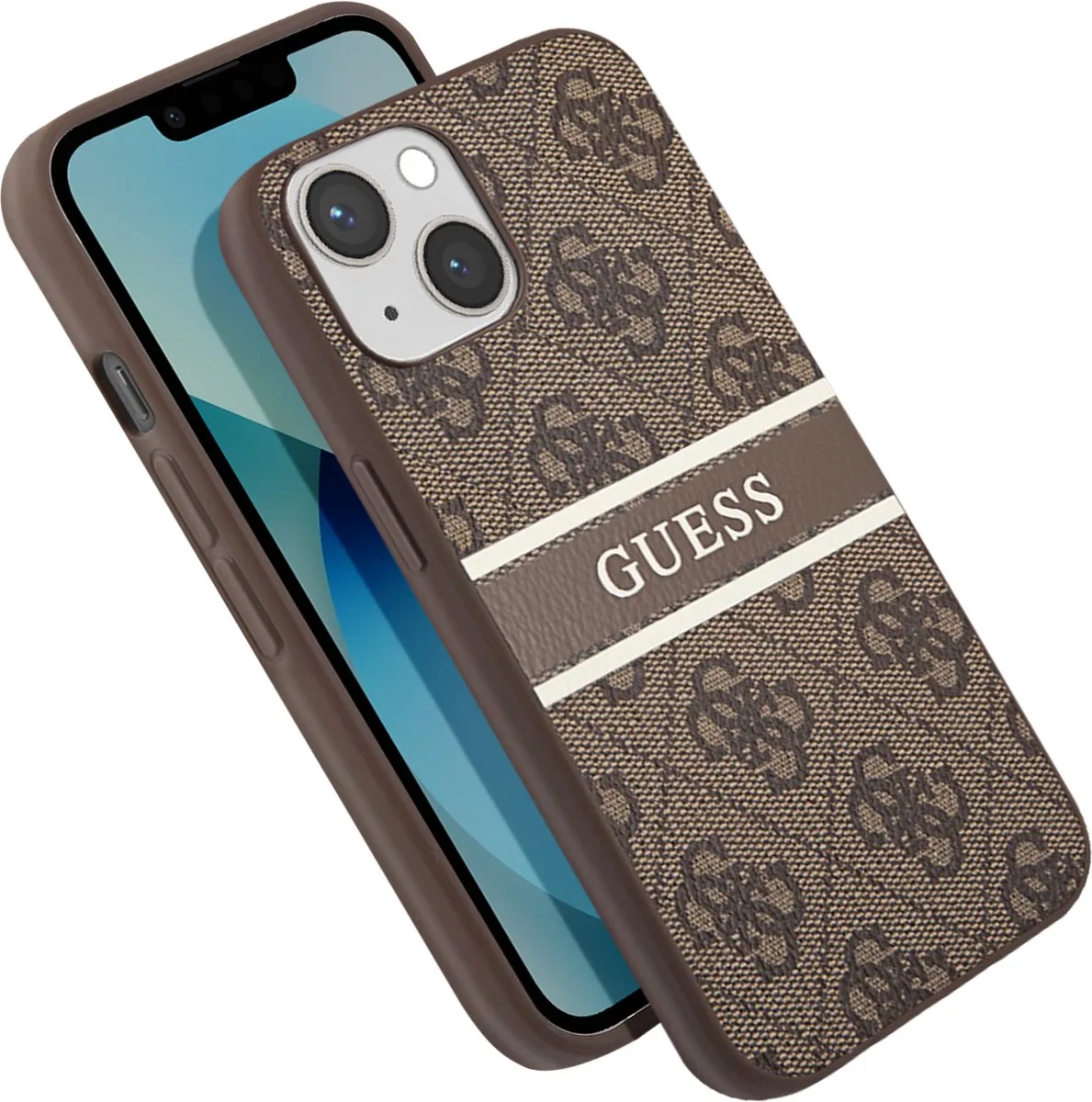 PU Back Cover Telefoonhoesje voor Apple iPhone 13 - Bescherm je Telefoon tegen Krasjes & Stoten fra Guess i Brun – produktbillede