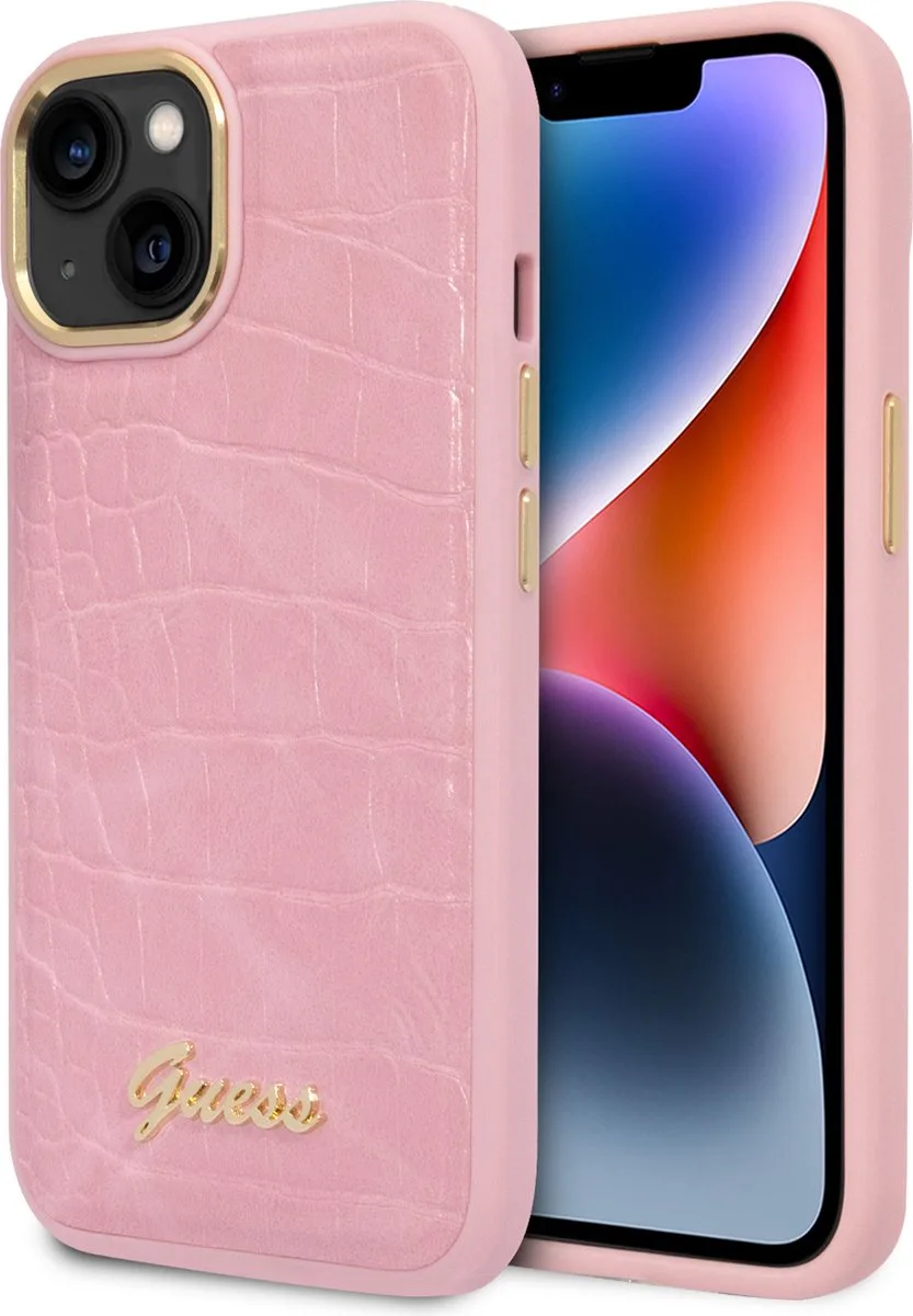 PU Backcover iPhone 14 hoesje - Croco fra Guess i Lyserød – produktbillede