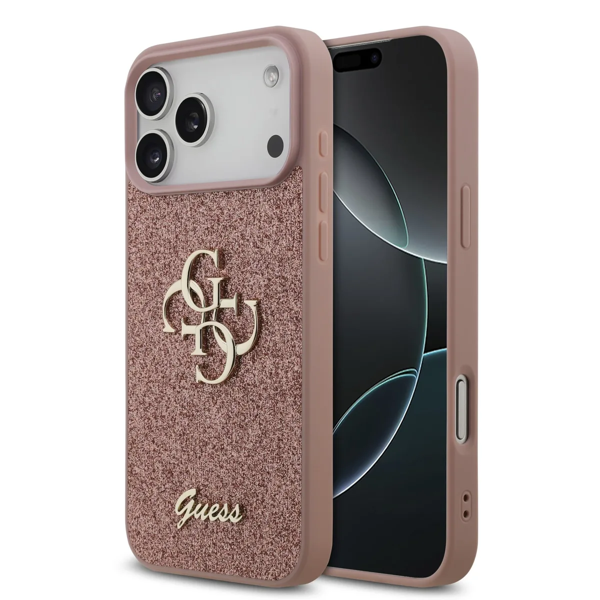 PU Glitter 4G Metal Logo hoesje voor iPhone 17 Pro Max en iPhone 18 Pro Max - Roze van Guess – productfoto