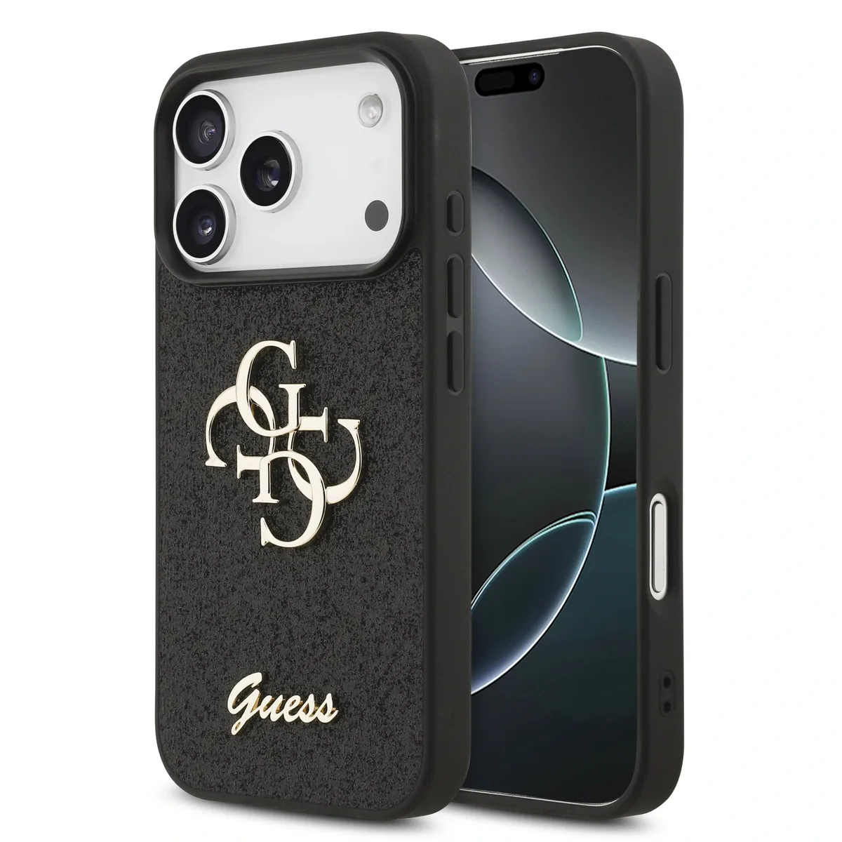 PU Glitter 4G Metal Logo iPhone 17 Pro / 18 Pro Hoesje - Zwart van Guess – productfoto