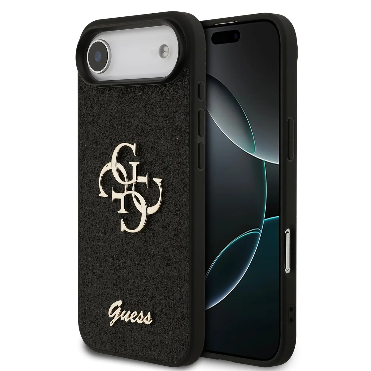 PU Glitter 4G Metal Logo iPhone Air Hoesje - Zwart van Guess – productfoto
