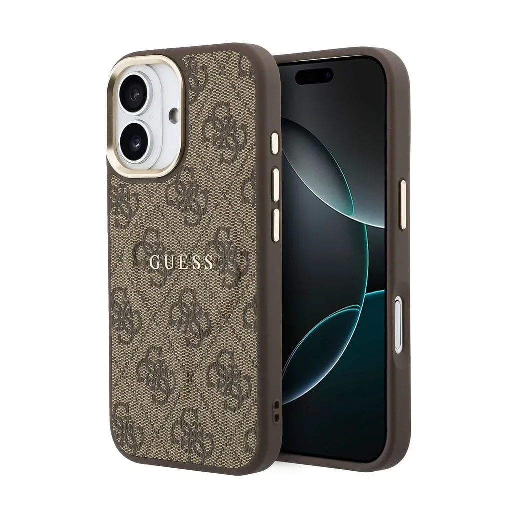 PU Leather 4G Gold Frame MagSafe Hoesje iPhone 17 - Bruin de Guess – photo produit