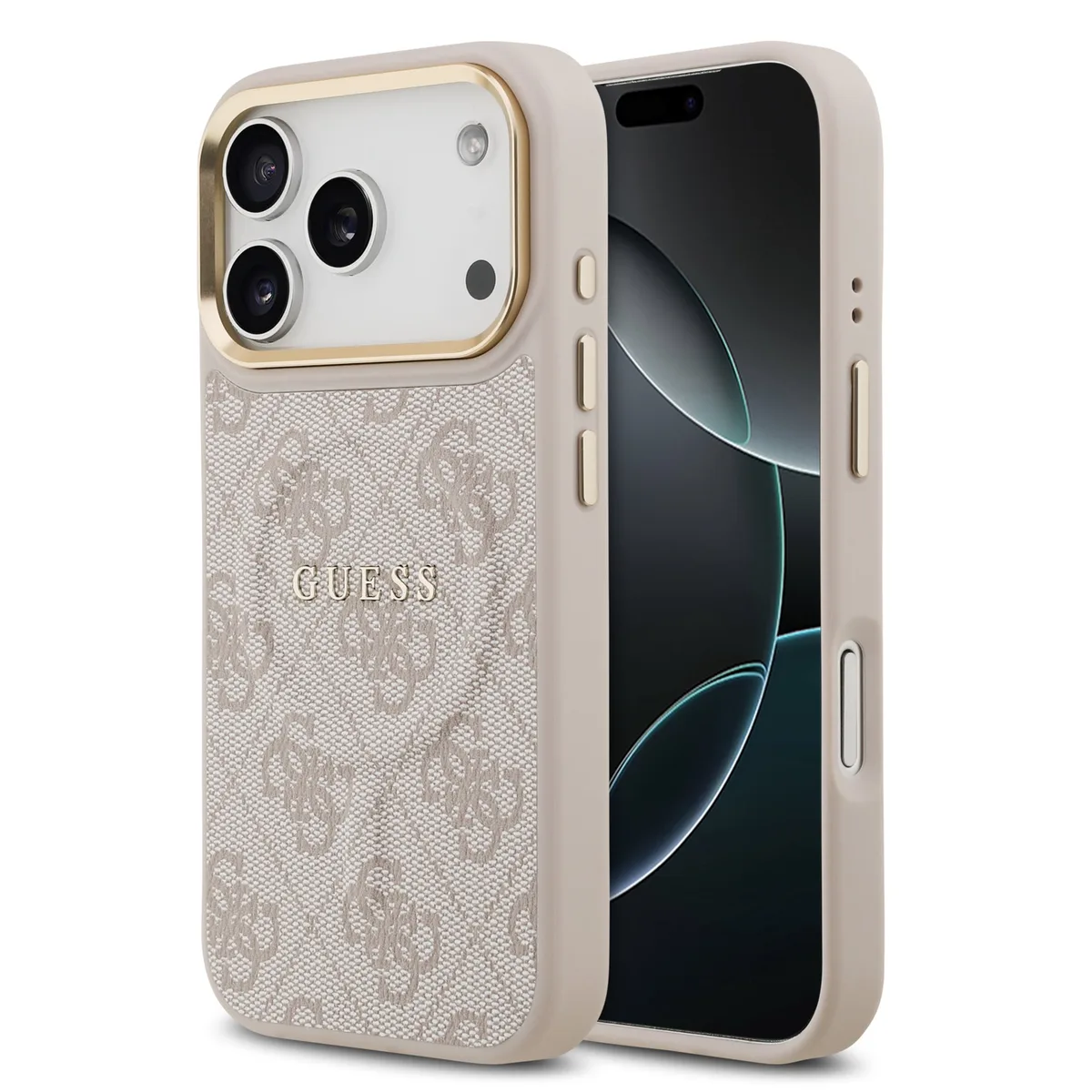 PU Leather 4G Gold Frame MagSafe Hoesje iPhone 17 Pro / 18 Pro - Roze de Guess – photo produit