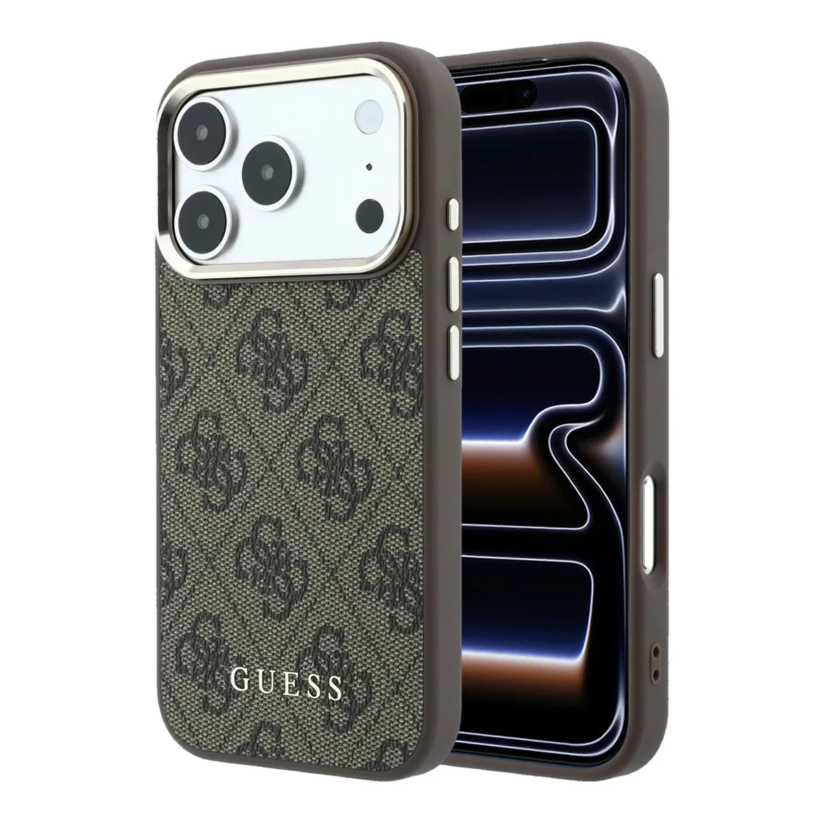 PU Leather 4G Gold Frame MagSafe Hoesje voor iPhone 17 Pro en iPhone 18 Pro - Bruin de Guess – photo produit