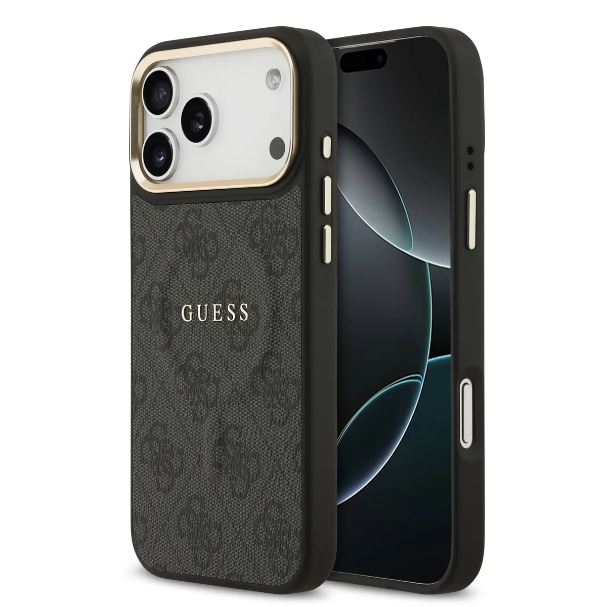 PU Leather 4G Gold Frame MagSafe hoesje voor iPhone 17 Pro Max en iPhone 18 Pro Max - Zwart från Guess – produktbild