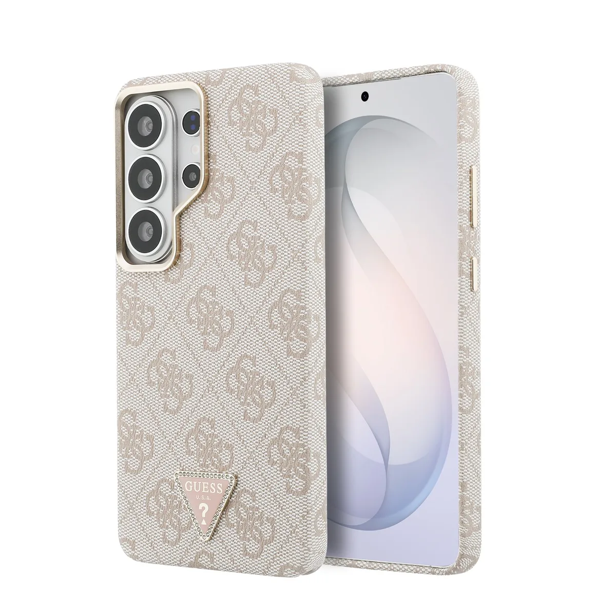 PU Leather 4G Strass Triangle Magnetisch Hoesje Samsung Galaxy S26 Ultra - Roze van Guess – productfoto
