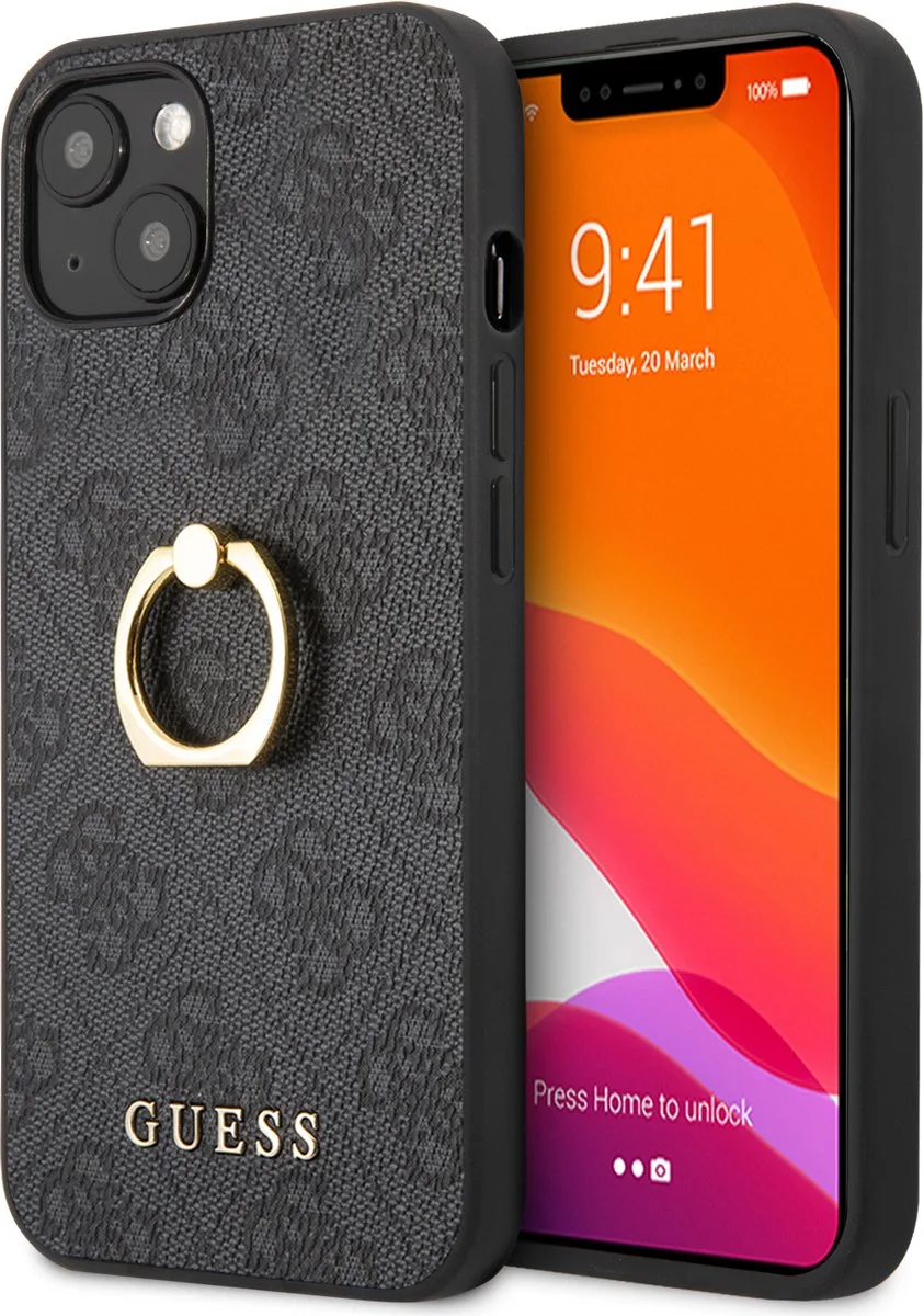 PU Leather Back Cover Telefoonhoesje voor Apple iPhone 13 Mini - Beschermende Kleur fra Guess i Grå – produktbillede