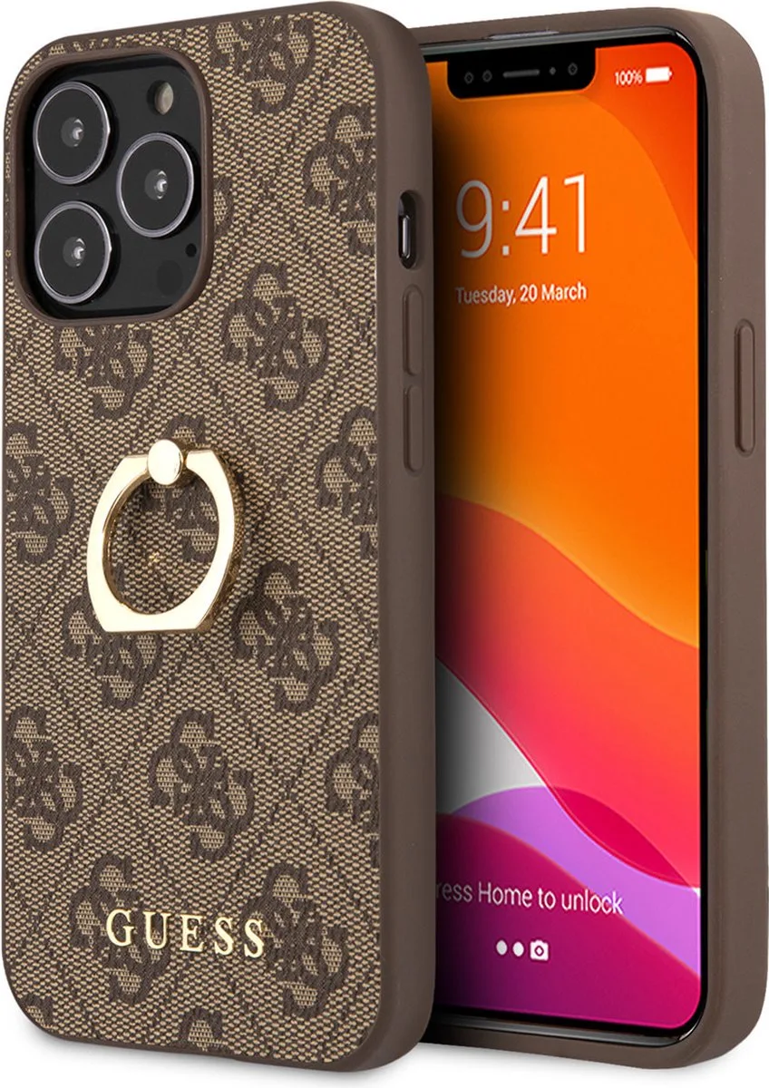Pu Leather Back Cover Telefoonhoesje voor Apple iPhone 13 Pro - Bescherm uw Telefoon fra Guess i Brun – produktbillede