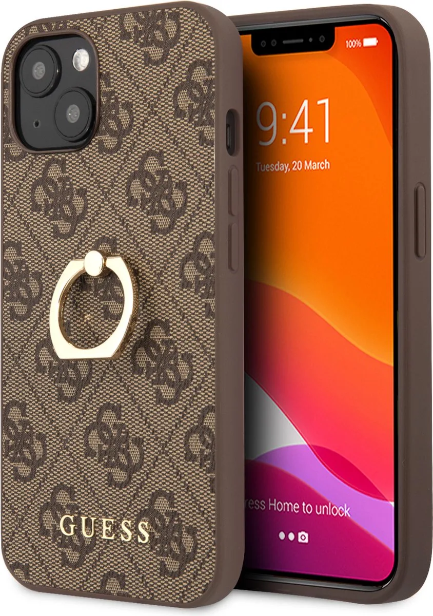PU Leather Telefoonhoesje voor Apple iPhone 13 - Back Cover, Bescherming van Telefoon. från Guess i Brun – produktbild