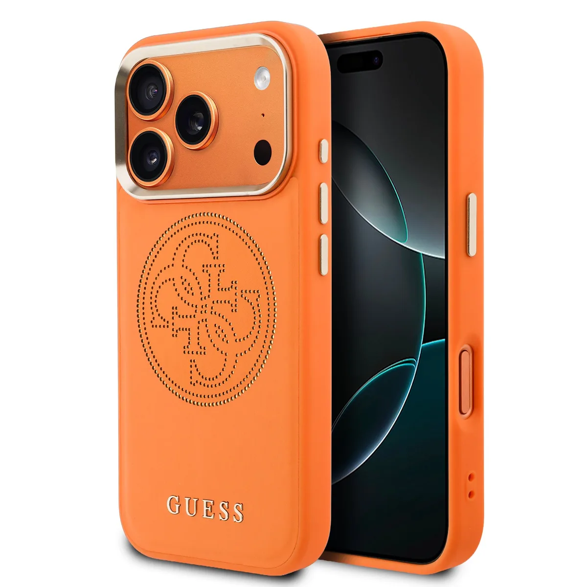 PU Perforated 4G Logo MagSafe hoesje voor iPhone 17 Pro Max en iPhone 18 Pro Max - Oranje de Guess – photo produit