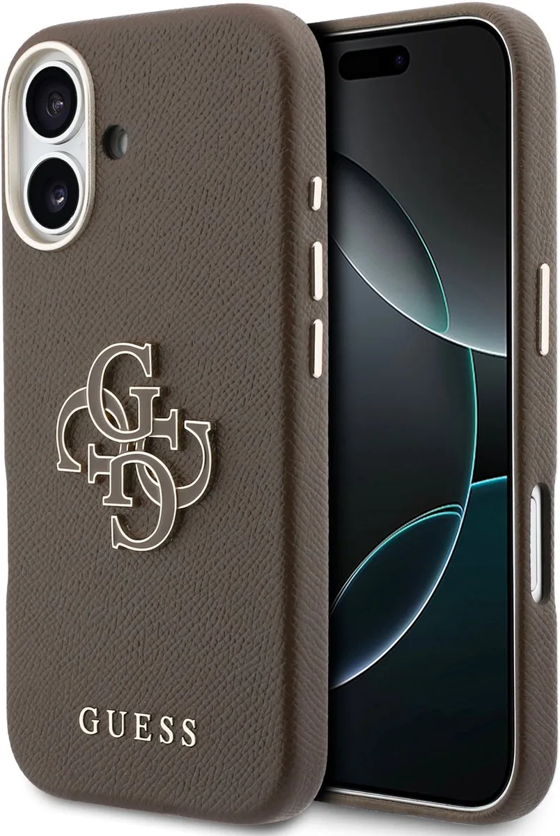 PU Resin Logo Backcover - Geschikt voor iPhone 17 de Guess en Marron – photo produit