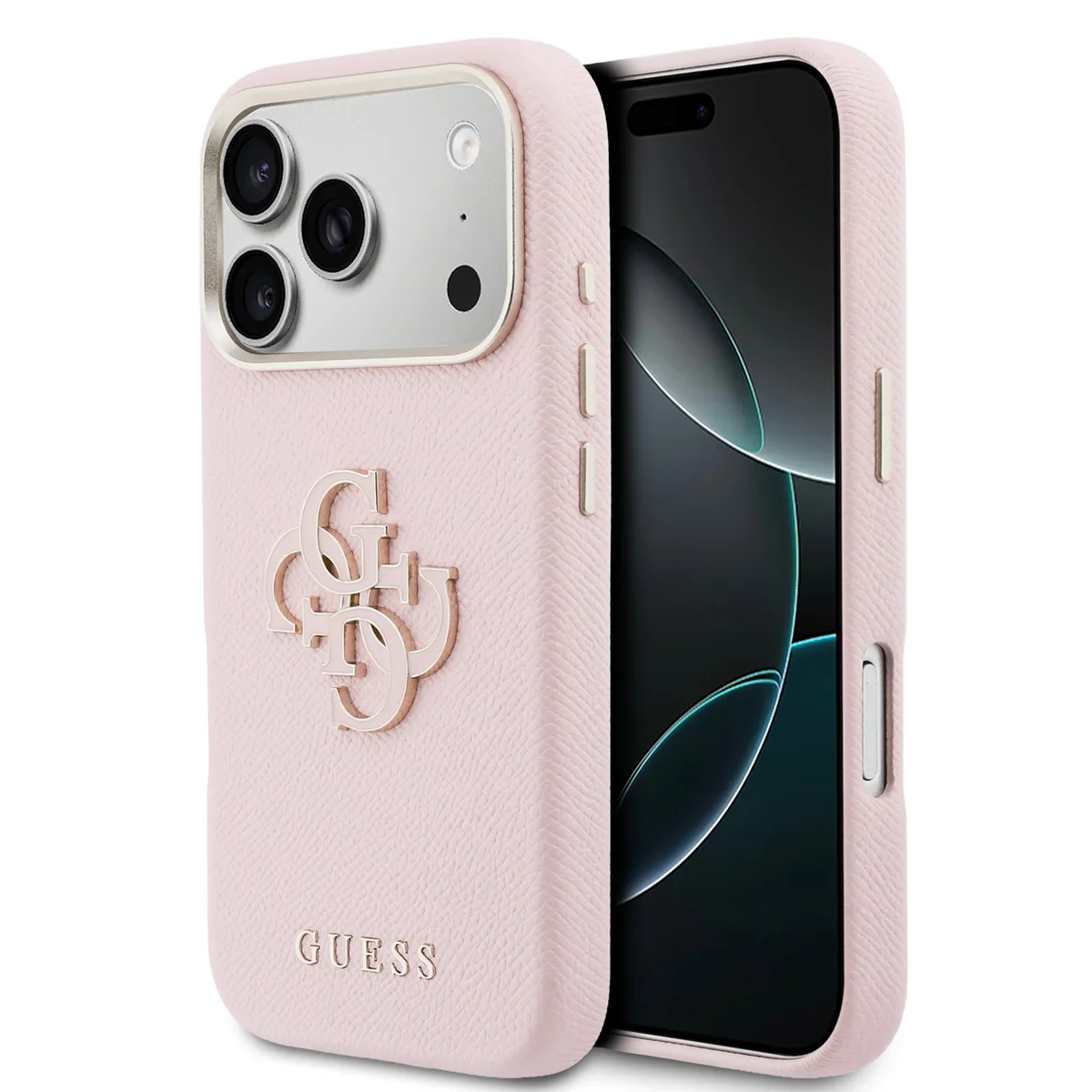 PU Resin Logo Hoesje iPhone 17 Pro / 18 Pro - Roze de Guess – photo produit