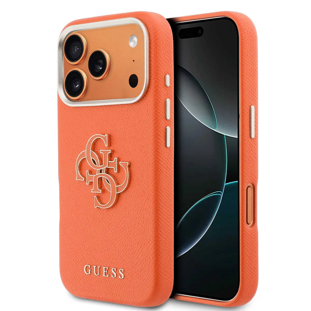 PU Resin Logo hoesje voor iPhone 17 Pro Max en iPhone 18 Pro Max - Oranje fra Guess – produktbillede