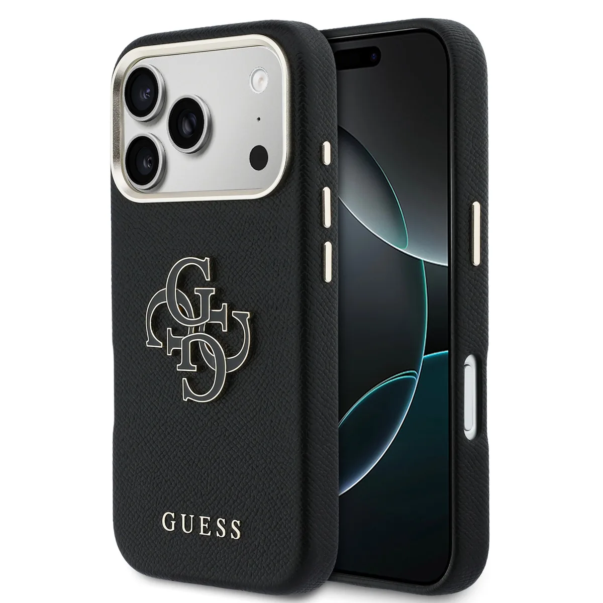 PU Resin Logo hoesje voor iPhone 17 Pro Max en iPhone 18 Pro Max - Zwart van Guess – productfoto