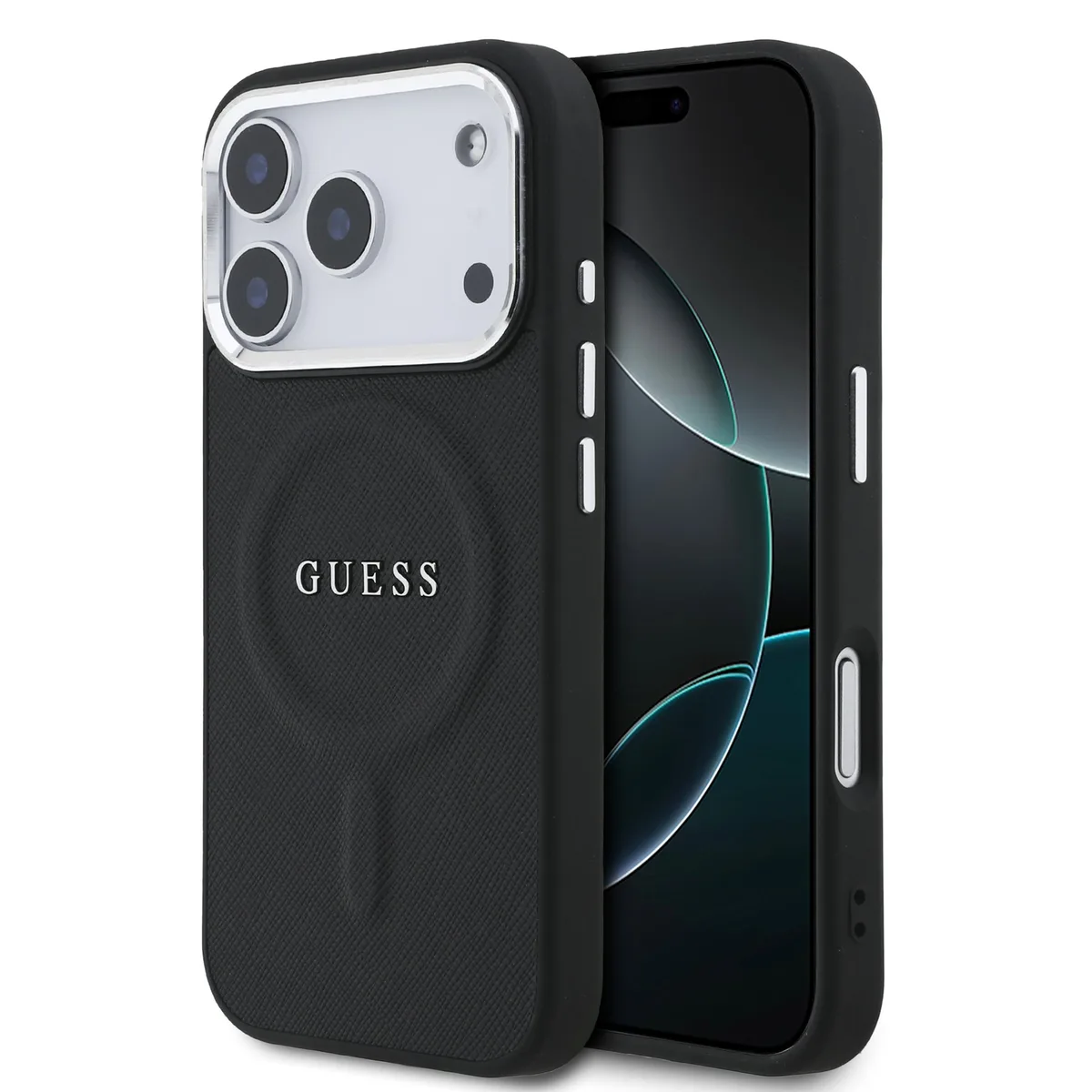 PU Saffiano MagSafe Hoesje iPhone 17 Pro / 18 Pro - Zwart de Guess – photo produit
