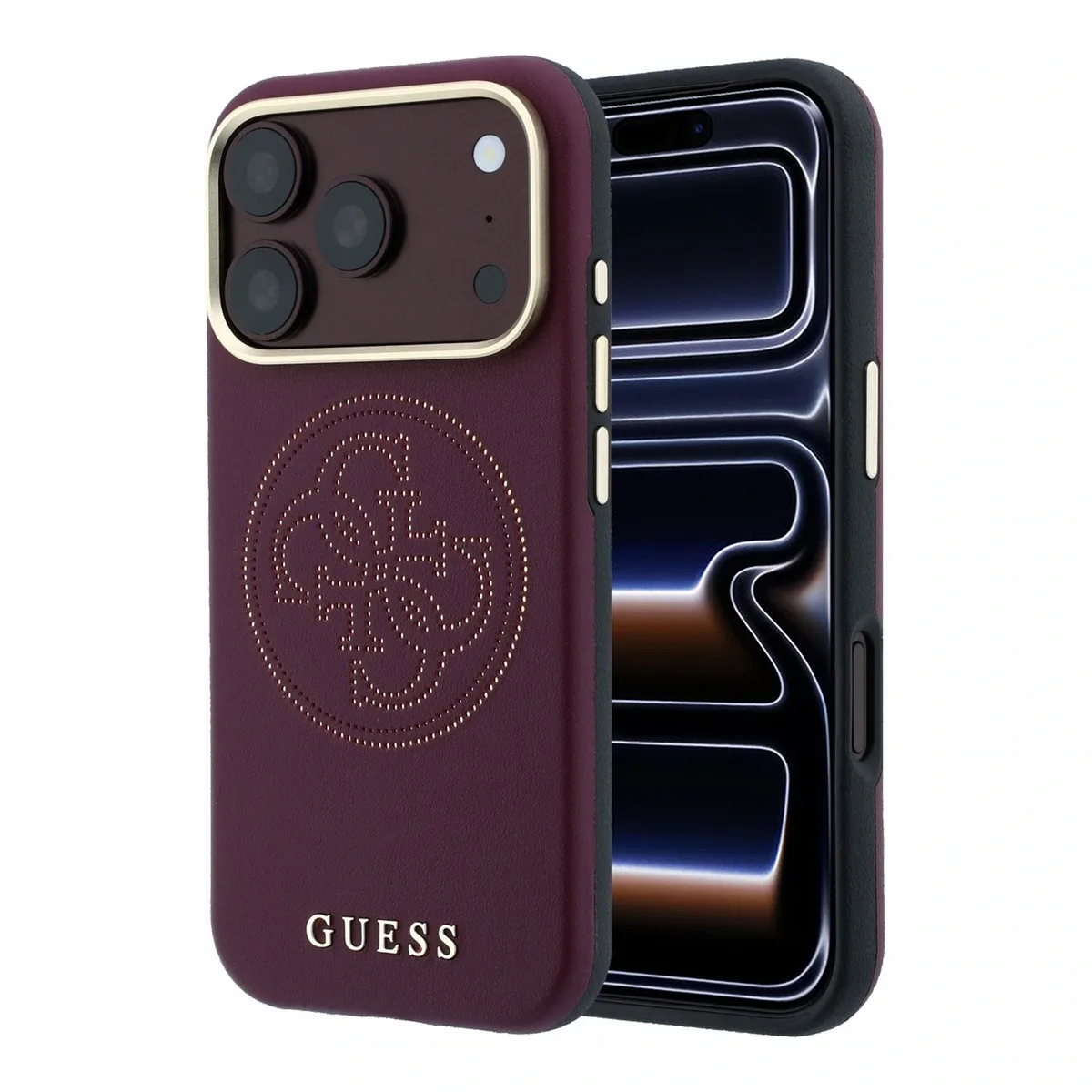 PU Semi Wrap Perforated 4G Logo MagSafe hoesje voor iPhone 17 Pro en iPhone 18 Pro - Rood von Guess – Produktfoto