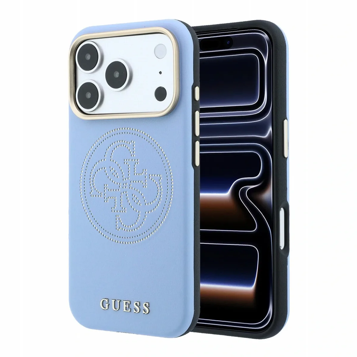 PU Semi Wrap Perforated 4G Logo MagSafe hoesje voor iPhone 17 Pro en iPhone 18 Pro - Blauw von Guess – Produktfoto